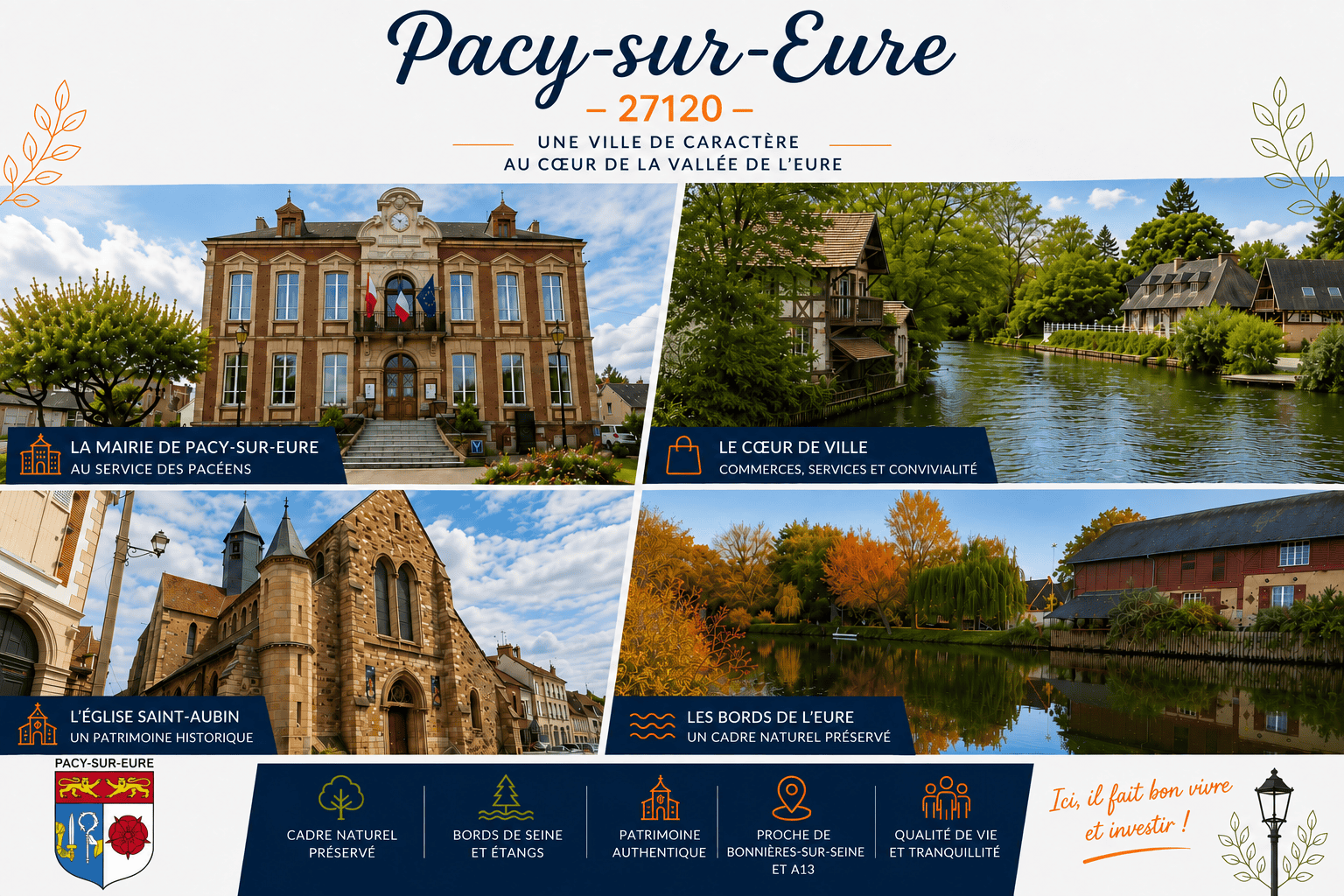 Estimation immobilière Pacy-sur-Eure : mairie, église Saint-Aubin et bords de l'Eure